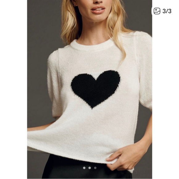 Maeve Anthropologie Puff Heart Sweater Tee Short Sleeve NEW - Picture 2 of 10